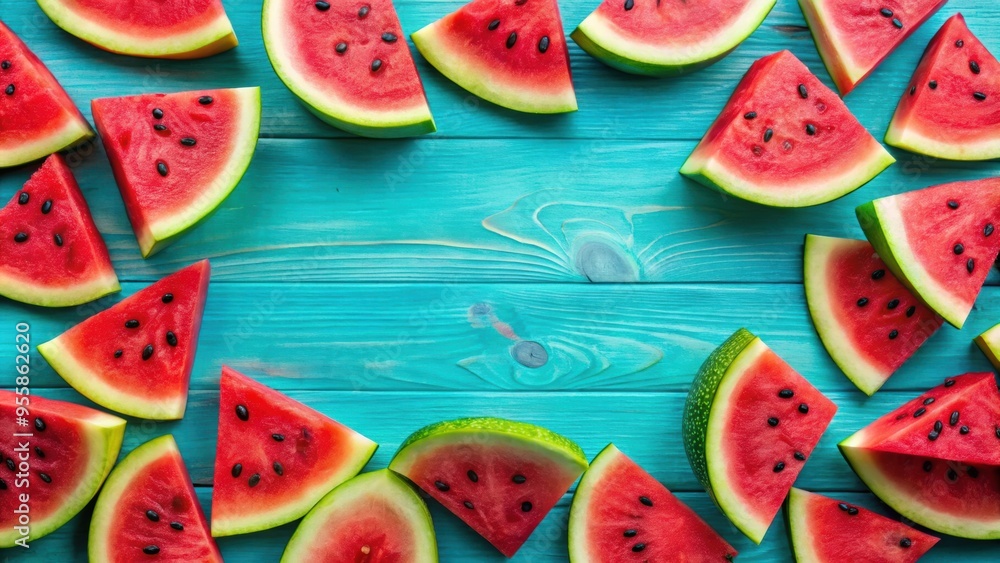 Vibrant watermelon slices displayed on background , refreshing, summer, fruit, juicy, red, vibrant, delicious, ripe, healthy, snack Vibrant watermelon slices displayed on background , refreshing, summer, fruit, juicy, red, vibrant, delicious, ripe, healthy, snack