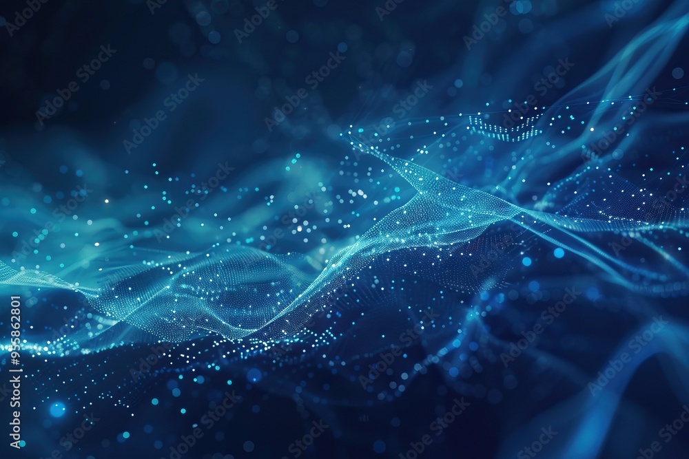 Abstract Blue Digital Landscape with Glowing Particles Abstract Blue Digital Landscape with Glowing Particles