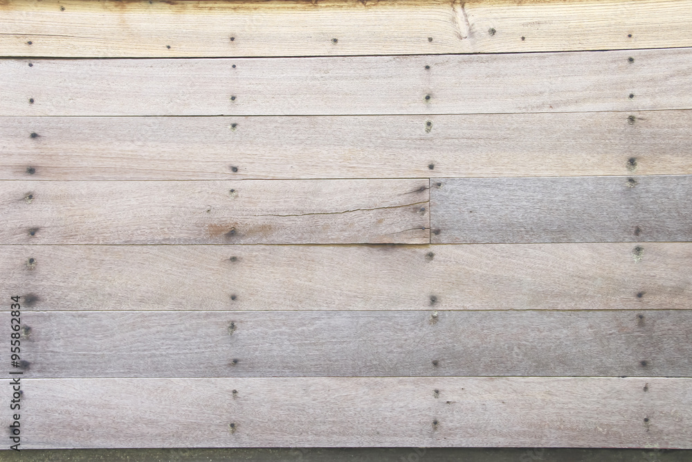 Obraz premium Old wood light brown weathered texture with nail patterns and cracked on background