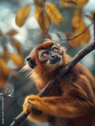 Close up portrait of Titi Monkey, Callicebus species, in the wild photo