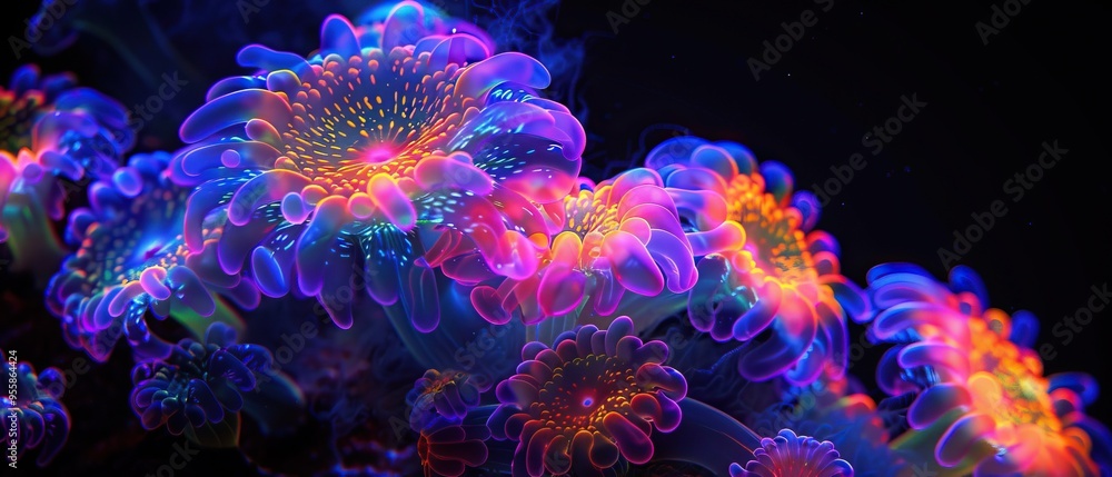 Fototapeta premium Abstract Neon Flower Blooms in a Dark Universe