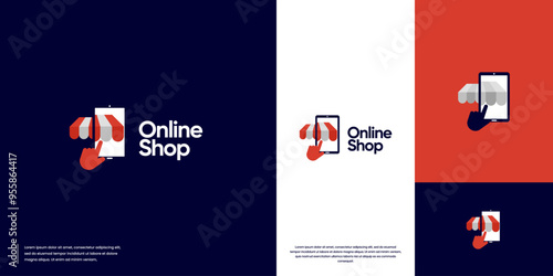 awning and hand phone , market product , online shop , logo design template.
