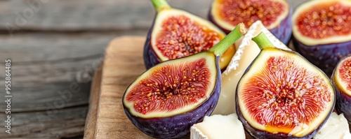 Juicy figs cut in half, drizzled with honey, served with cheese, rustic and elegant snack