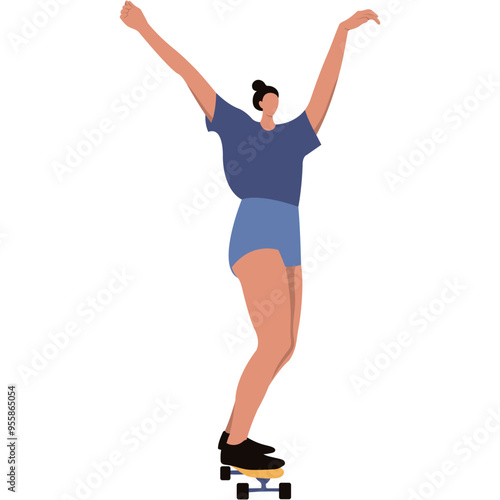 Roller Skating Woman Character with Casual Clothes. Flat Vector Graphic Illustration