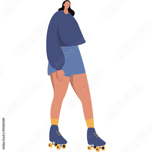 Roller Skating Woman Character with Casual Clothes. Flat Vector Graphic Illustration