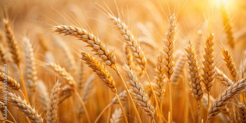 Fototapeta premium Wheat ears close-up shot with selective focus, wheat, agriculture, crop, farm, growth, nature, plant, harvest, field, close-up, food