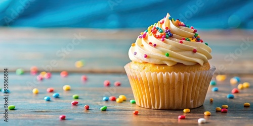 Delicious cupcake with colorful sprinkles on top , dessert, baked, sweet, treat, frosting, bakery, celebration, party