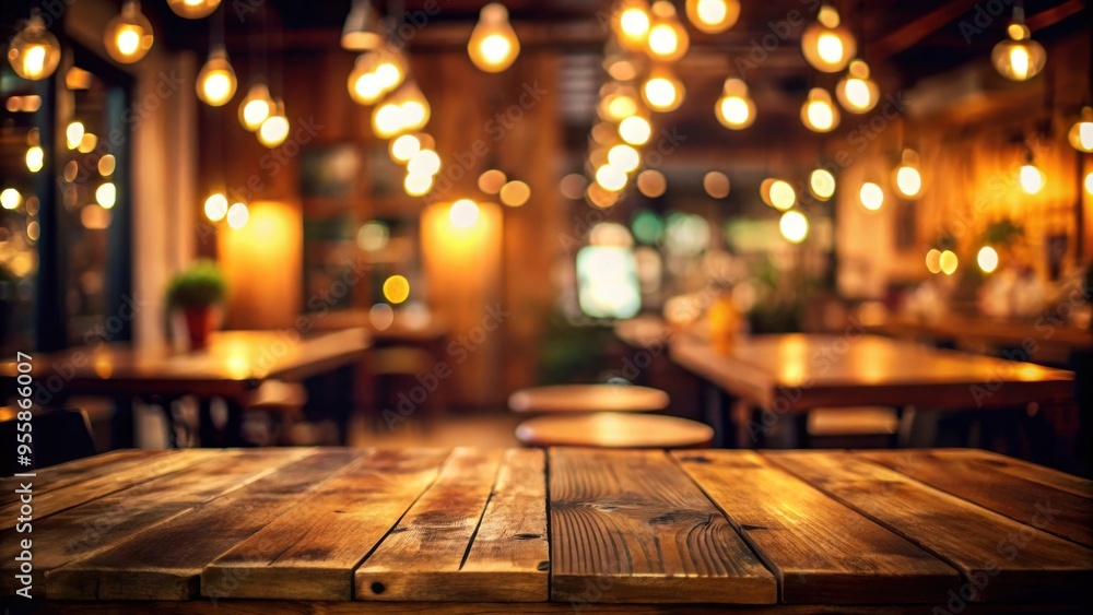 Warm, bokeh lights creating a cozy ambiance over a wooden caf? tabletop , cozy, inviting, warm, bokeh lights, charming Warm, bokeh lights creating a cozy ambiance over a wooden caf? tabletop , cozy, inviting, warm, bokeh lights, charming