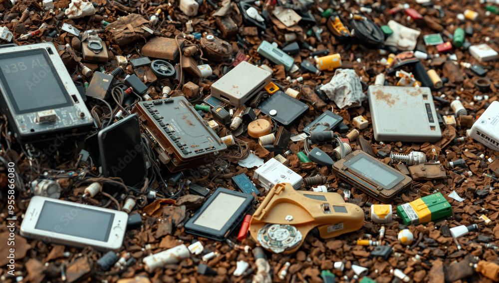 Discarded electronic waste in landfills contributes to visual pollution. Discarded electronic waste in landfills contributes to visual pollution.