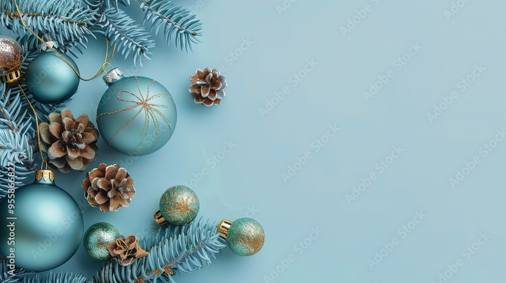 Blue Christmas background with Christmas tree decoration Blue Christmas background with Christmas tree decoration