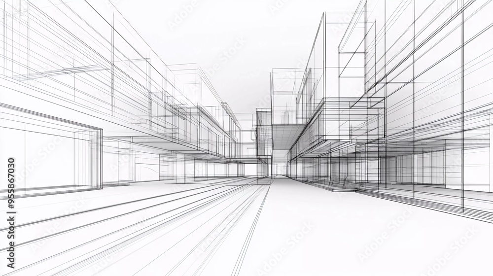 3D illustration Imagination architecture building construction perspective design, nice abstract modern urban landscape line drawing 3D illustration Imagination architecture building construction perspective design, nice abstract modern urban landscape line drawing