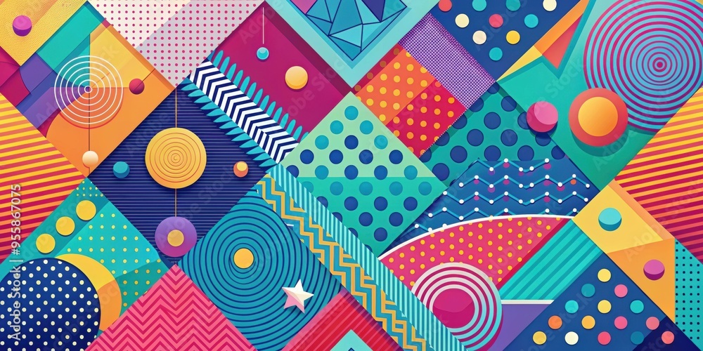 Vibrant abstract background with geometric shapes and playful patterns in a multicolor scheme, abstract, seamless Vibrant abstract background with geometric shapes and playful patterns in a multicolor scheme, abstract, seamless