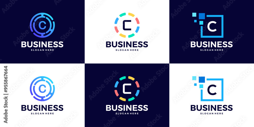 Collection of Technology letter C logo design template. Initials symbol for Business, Start up, Artificial Intelligence. Collection of Technology letter C logo design template. Initials symbol for Business, Start up, Artificial Intelligence.