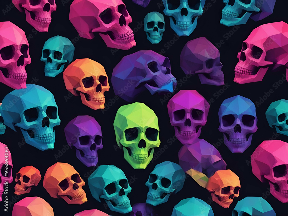 abstract Neon Color Low Poly Geometric Skull Pattern abstract Neon Color Low Poly Geometric Skull Pattern