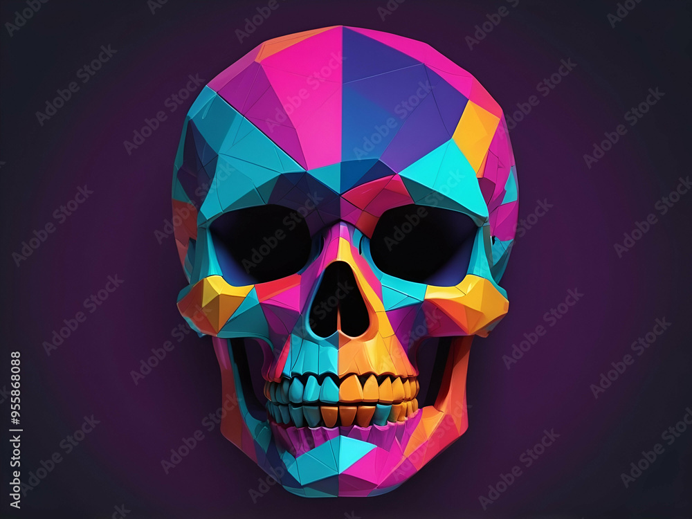 abstract Neon Color cubism Geometric Skull halloween abstract Neon Color cubism Geometric Skull halloween