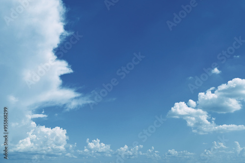 clear blue sky with white cloud, good weather in the morning have a nice day photo