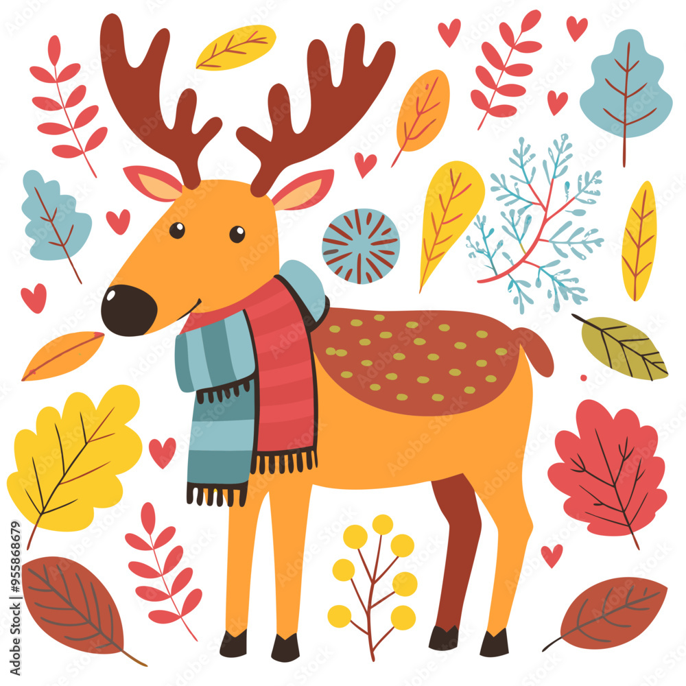 Naklejka premium Majestic Elk Wrapped in Cozy Scarf Against Autumn Backdrop