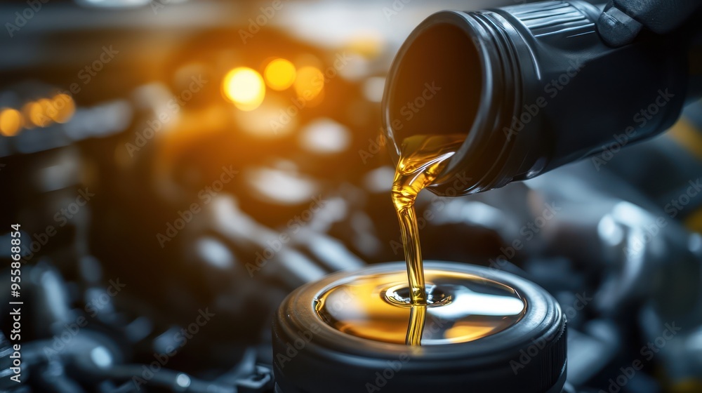 Motor Oil Pouring Into Engine Fill Neck Motor Oil Pouring Into Engine Fill Neck