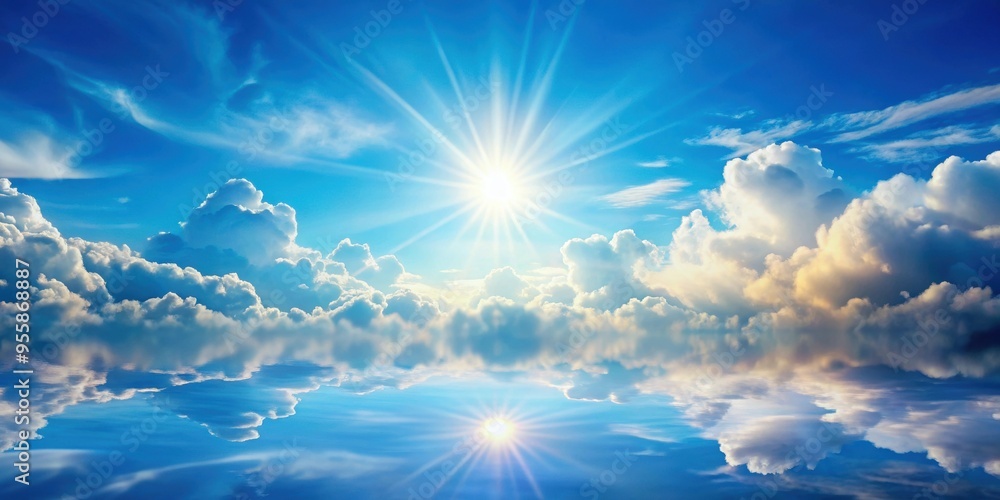 A serene landscape with fluffy clouds and a bright sun shining in the sky, landscape, clouds, sun, serene, nature, sky A serene landscape with fluffy clouds and a bright sun shining in the sky, landscape, clouds, sun, serene, nature, sky