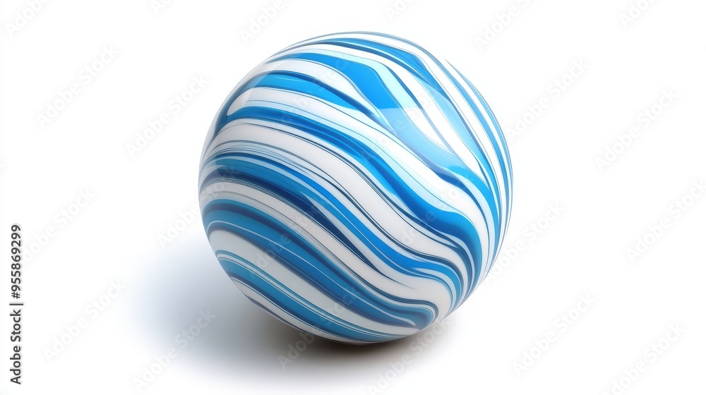A 3D rendering of a blue and white striped sphere on a white background. The sphere is smooth and glossy, and the stripes are arranged in a swirling pattern. This abstract image could symbolize the cy A 3D rendering of a blue and white striped sphere on a white background. The sphere is smooth and glossy, and the stripes are arranged in a swirling pattern. This abstract image could symbolize the cy