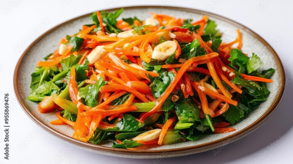 A plate of fresh Vietnamese banana flower salad, shot with vibrant light, banana flower salad, studio lighting, fresh A plate of fresh Vietnamese banana flower salad, shot with vibrant light, banana flower salad, studio lighting, fresh