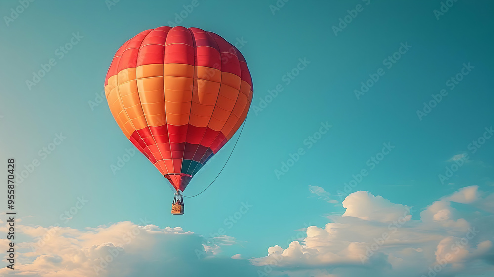 Naklejka premium Hot Air Balloon Soaring Through the Clouds - Illustration