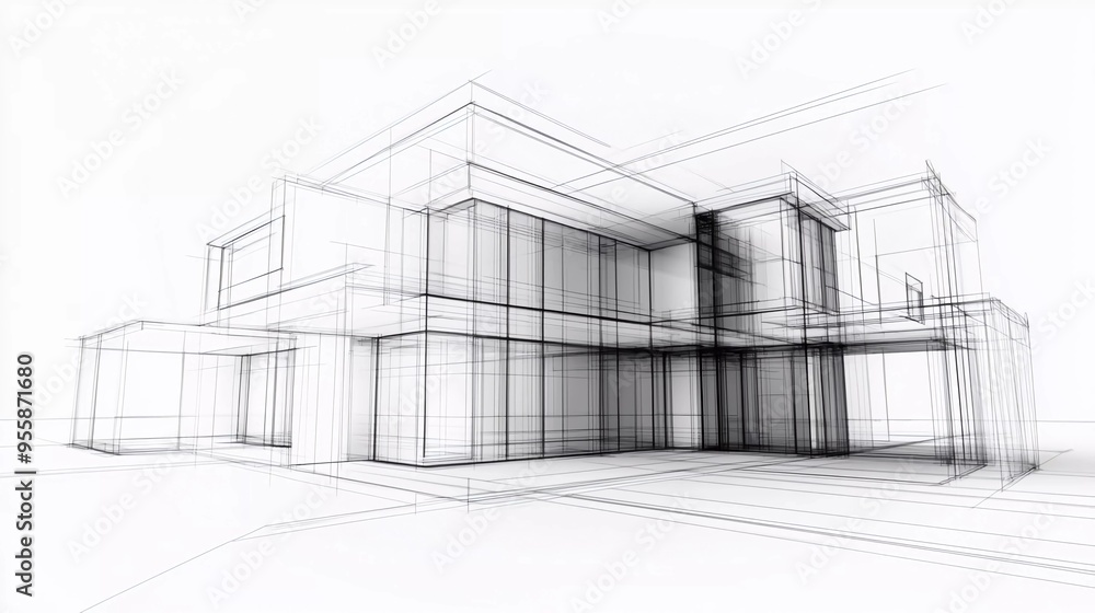 Nice perspective 3d Wireframe of building Nice perspective 3d Wireframe of building