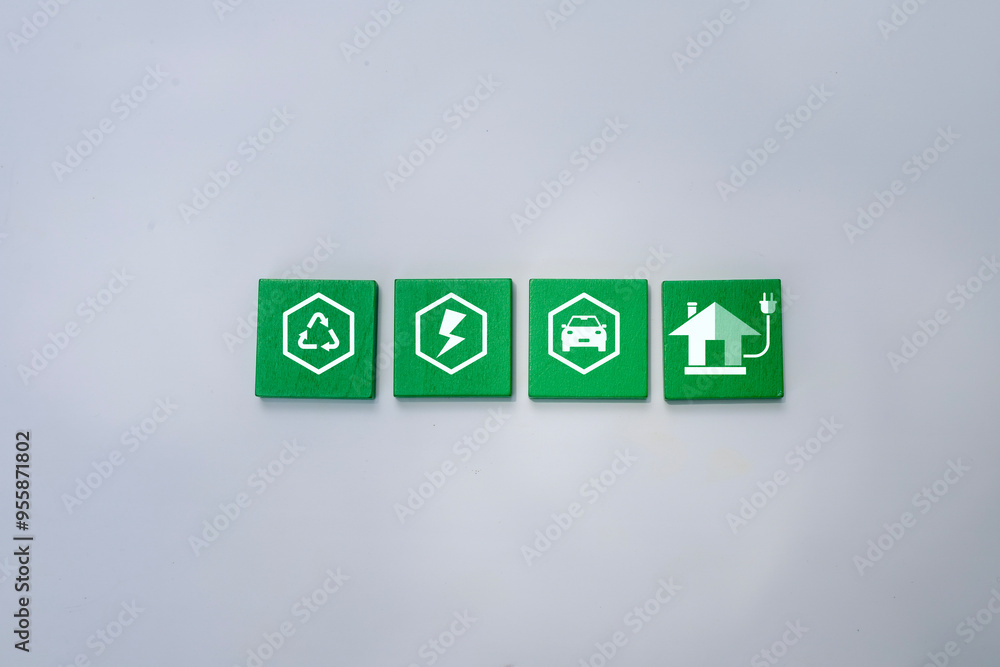 Four green squares with different symbols on them Four green squares with different symbols on them