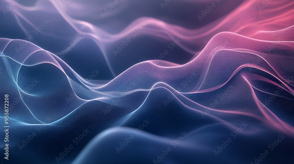 Obraz premium A captivating abstract wallpaper featuring flowing, organic lines in shades of pink and blue, creating a mesmerizing, wave-like pattern that evokes a sense of movement and fluidity. The design symbol