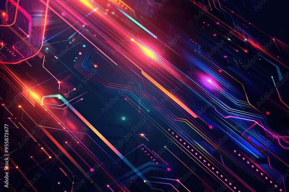 Abstract Digital Circuitry with Vibrant Neon Lights Abstract Digital Circuitry with Vibrant Neon Lights