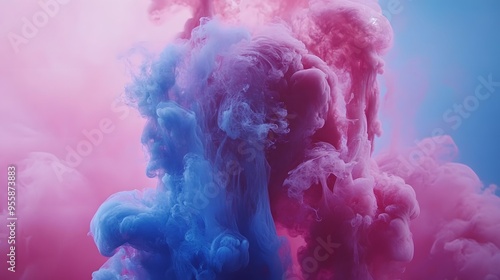 Abstract Swirling Blue and Pink Ink in Water photo