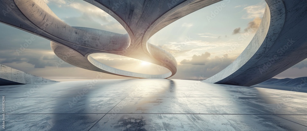 Abstract Concrete Structure with a View of the Sunset Abstract Concrete Structure with a View of the Sunset