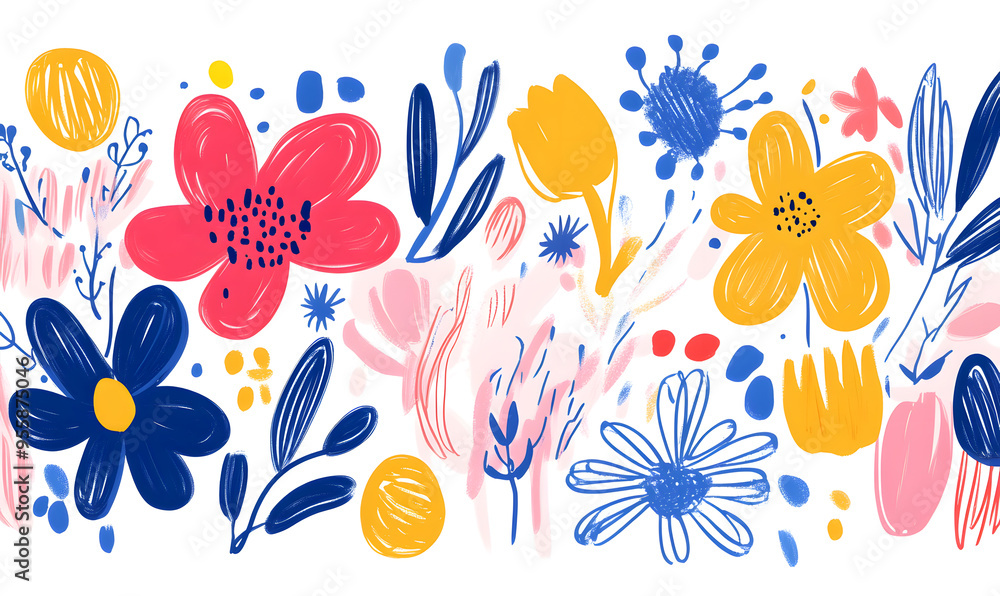 floral and leaf on white background in doodle-style tile designs with graphic format. floral and leaf on white background in doodle-style tile designs with graphic format.