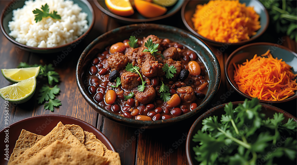 Traditional Brazilian Feijoada with Rice, Orange Slices, and Collard Greens Traditional Brazilian Feijoada with Rice, Orange Slices, and Collard Greens
