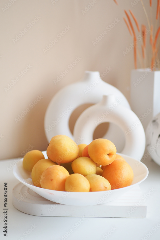 An Aesthetic and Stylish Display Featuring Fresh, Colorful Fruits Arranged in Contemporary Vases An Aesthetic and Stylish Display Featuring Fresh, Colorful Fruits Arranged in Contemporary Vases
