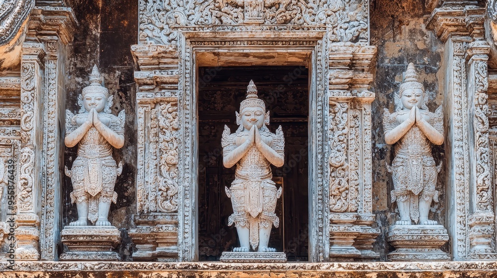 Ancient Stone Statues in a Traditional Temple Ancient Stone Statues in a Traditional Temple