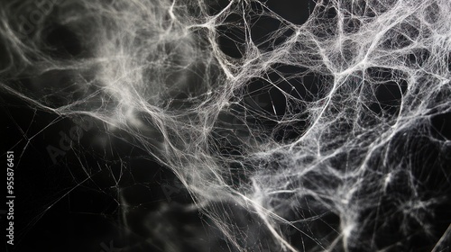 Intricate Web of Fine Silken Threads Against a Dark Background