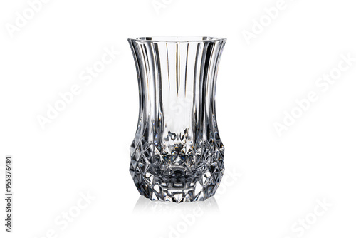 Crystal glass vase with reflection isolated on a white background