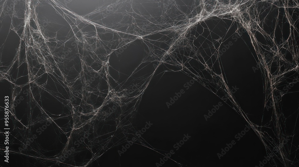 A Detailed Close-Up of a Spider Web Against a Black Background A Detailed Close-Up of a Spider Web Against a Black Background