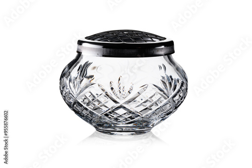Crystal glass vase with reflection isolated on a white background