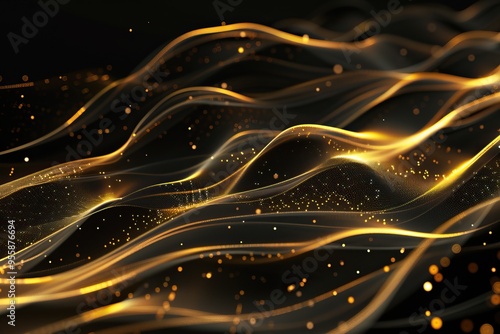 Abstract Golden Lights and Waves in a Dark Background