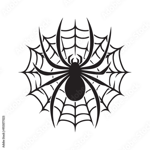 Simple black and white spider silhouette. Halloween concept element.