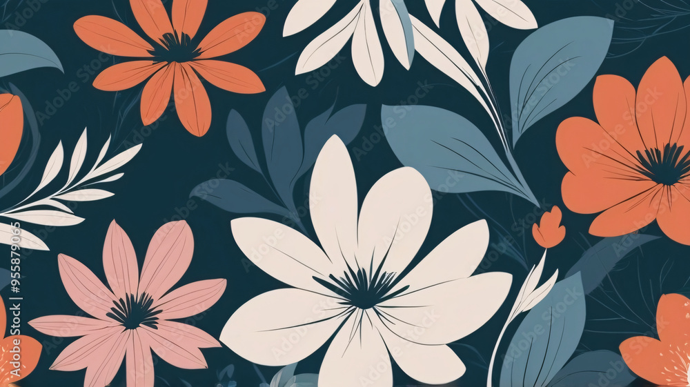 Seamless pattern flowers on dark background. Seamless pattern flowers on dark background.