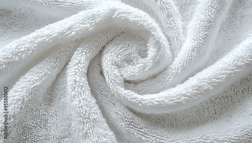 Soft White Terrycloth Towel Texture, Close-Up Macro Photography of Fluffy Fabric, Wrinkled, Rolled, and Plush Surface for Background