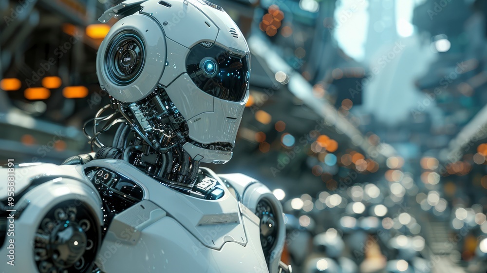 Fototapeta premium Futuristic Robot in a City of the Future