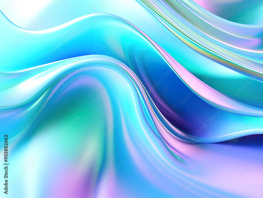 Fototapeta premium Abstract fluid 3D twisted iridescent holographic neon waves background with blue and green colorful gradient