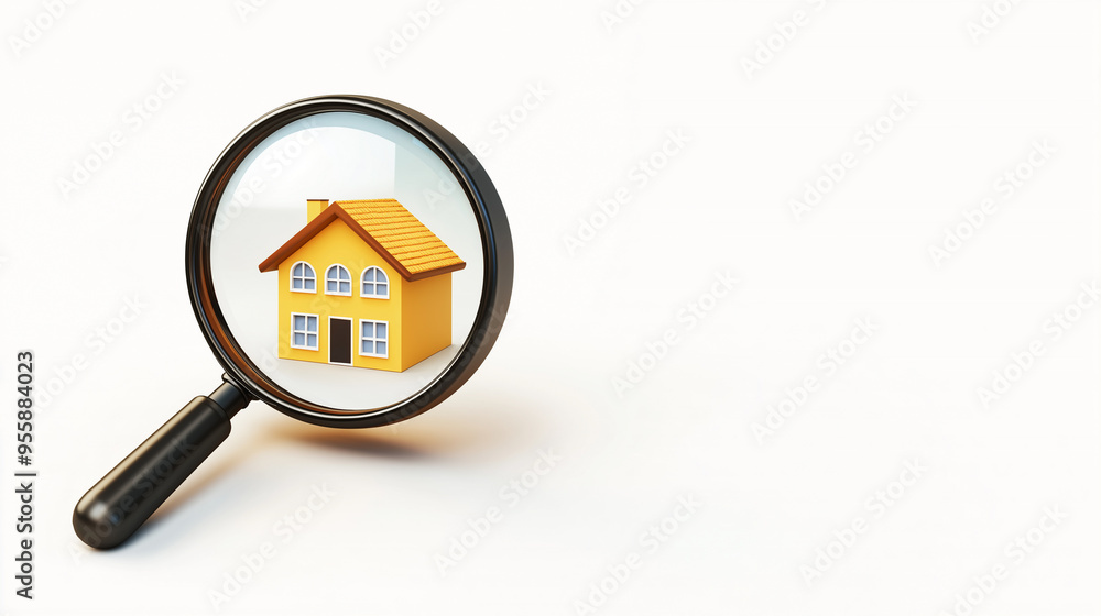 Magnifying Glass Focusing on a Small Yellow House Magnifying Glass Focusing on a Small Yellow House