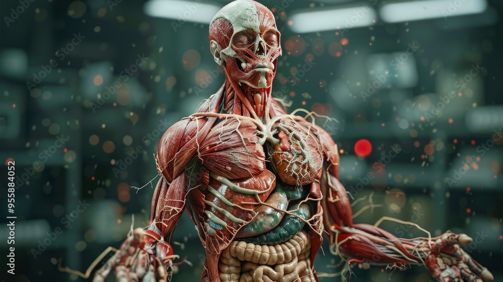 Human Anatomy Model with Exposed Muscles and Organs Human Anatomy Model with Exposed Muscles and Organs
