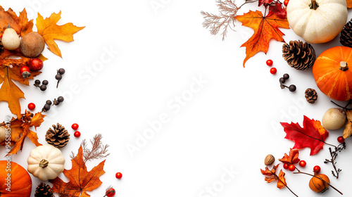 Wallpaper Mural Happy thanksgiving day, harvest concept. Flat lay of Autumn holiday background from pumpkins, colorful dried leaves, maple leaves, and fall decorations. Copyspace for text Torontodigital.ca
