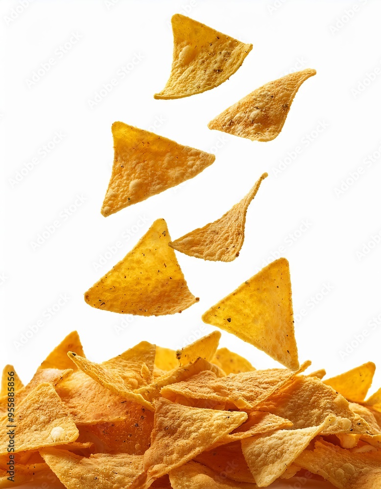 Nachos falling into the air on a white background. Isolated Nachos falling into the air on a white background. Isolated